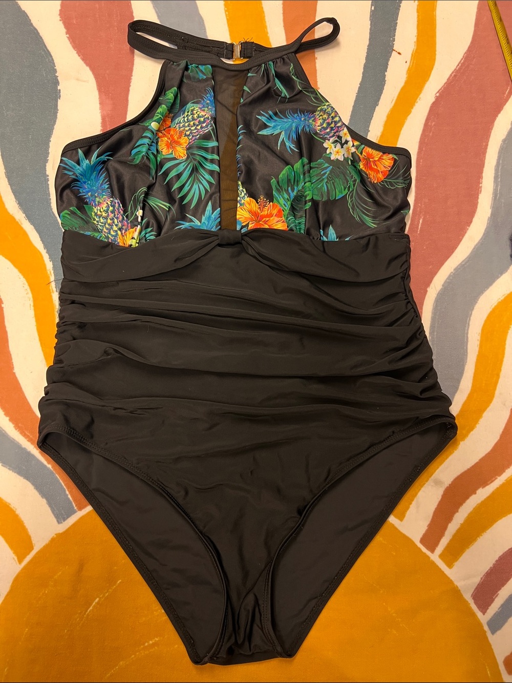 Black Tropical High-Neck One-Piece Swimsuit P7.5